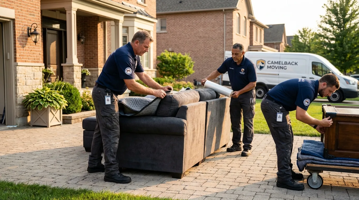 Large estate moving crew wrapping furniture in Combes, TX