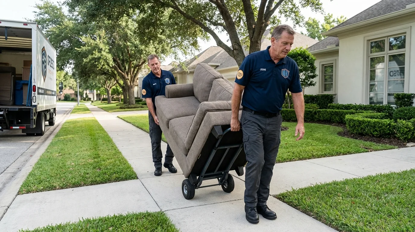 Local residential moving crew loading furniture in Combes, TX